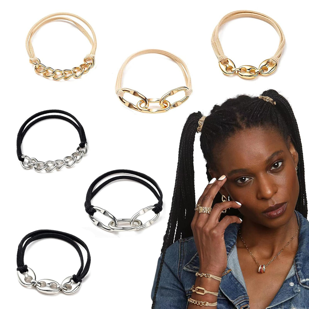 Boxkat Haargummis Mit Metallkette, Elastische Haarseile, Modische Haarseil-Armb Nder, Pferdeschwanz-Haargummi, Haar-Accessoires F R Frauen Und M-image