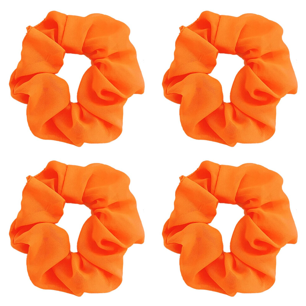 4 Neon-Haargummis Weiche, Elastische Haargummis, Pferdeschwanzhalter F R 80Er-Jahre-Partys, Frauen Und M Dchen (Orange)-image