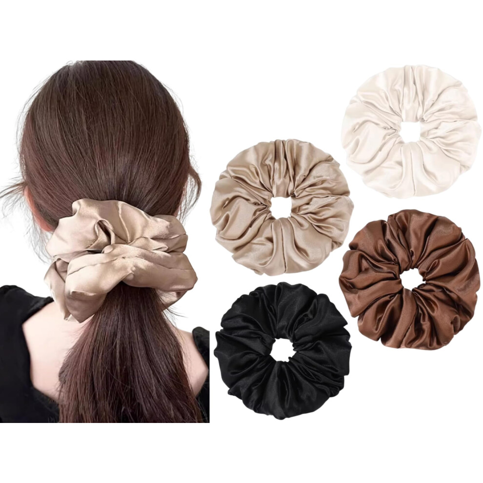 Lot de 4 grands chouchous en satin pour cheveux    pais, sans chaleur, pour dormir, pour femmes (4 pi   ces B)