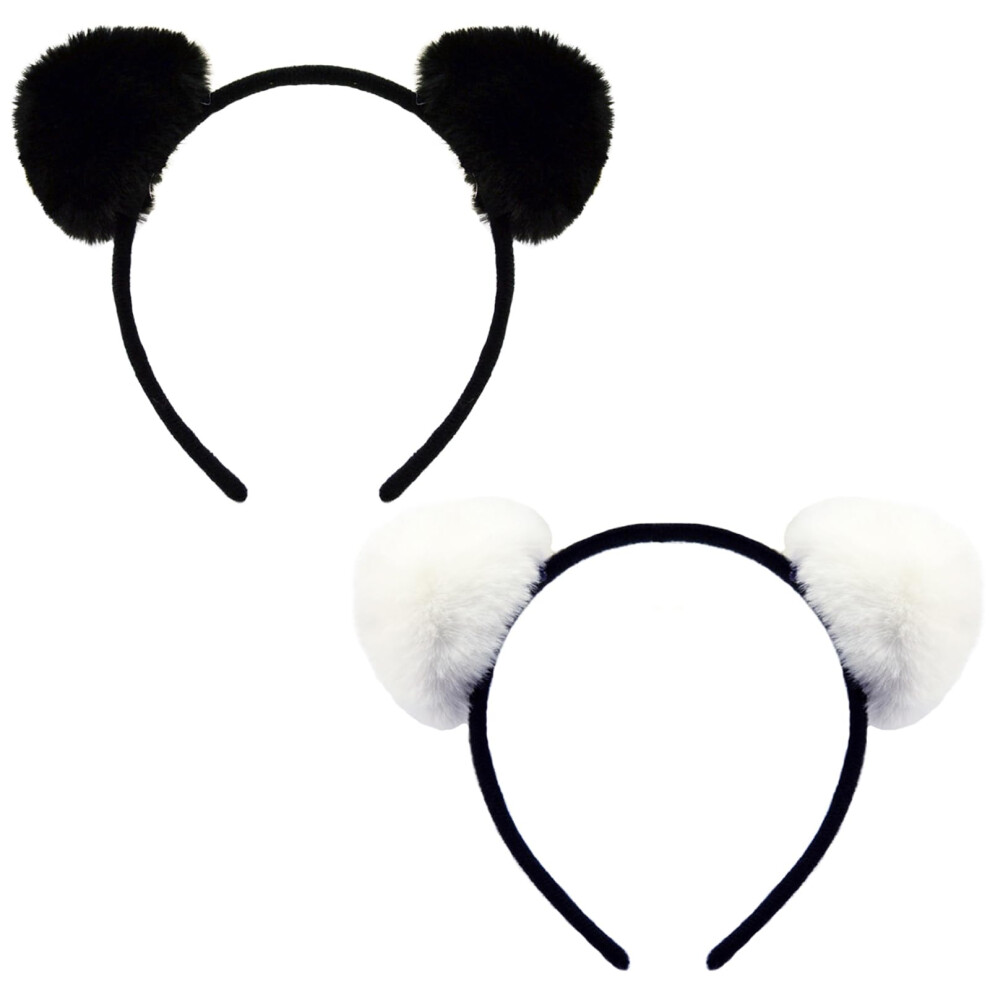 Wlbon Unisex 2 Pcs Halloween Cat Ears Headband Panda Ears Hair Hoops Bands Animal Headpiece Hairband Women Christmas Wedding Holiday Festival Parade Cosplay