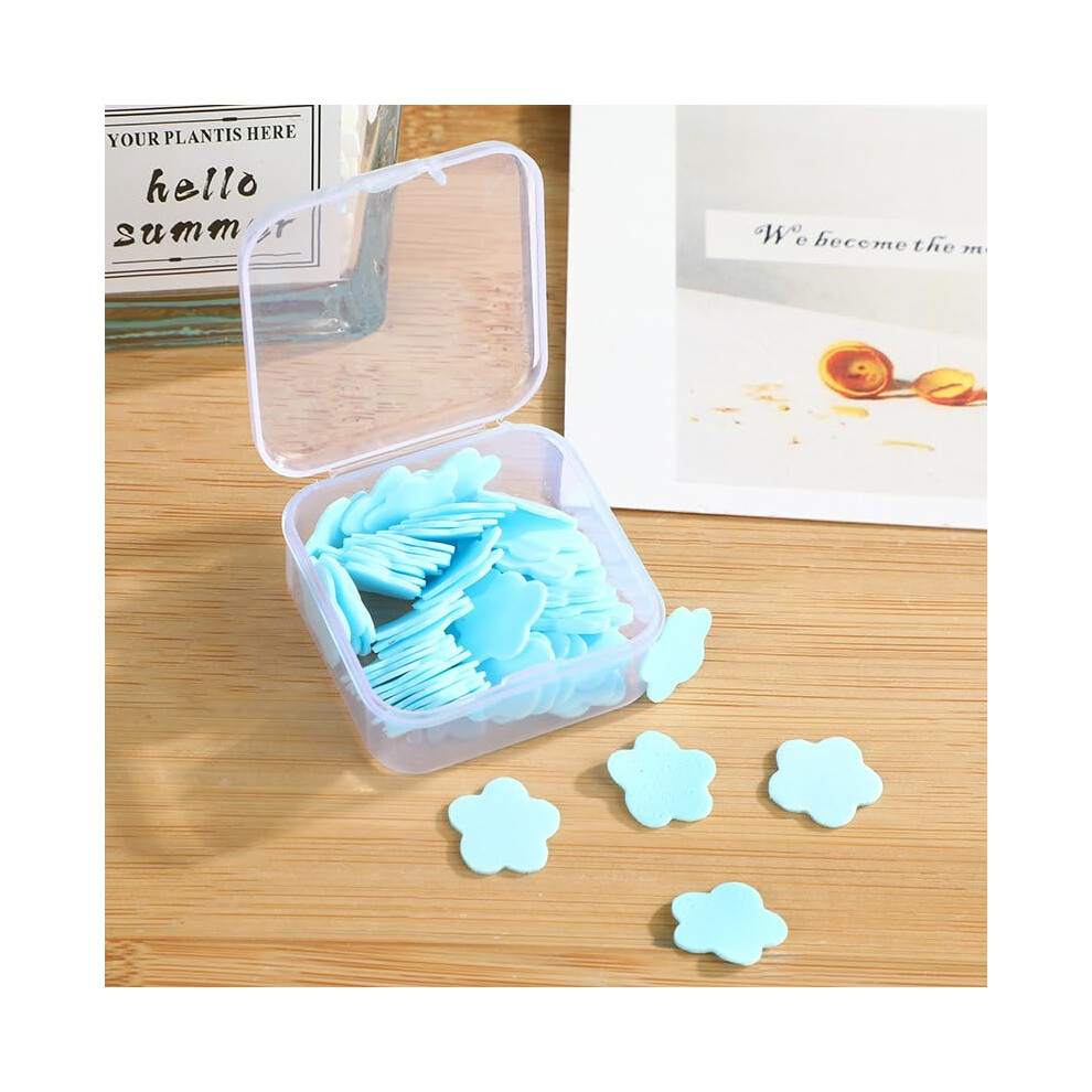 Dpwoum Blue 100Pcs Mini Portable Travel Soap Paper Sheets Flower Shape Disposable Paper Soap Flakes Cleaning Washing Hand Toiletry Paper Soap Sheets