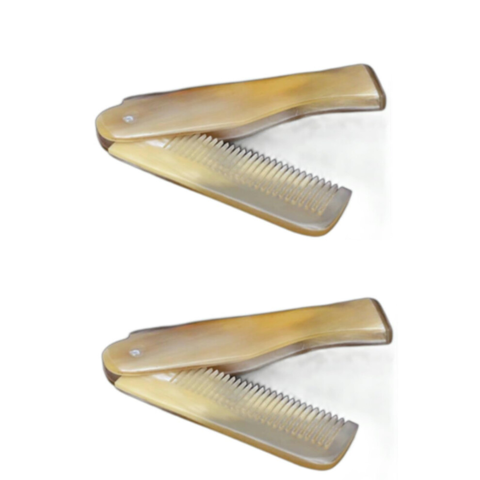 Rosojodg 2Pcs Brown Yak Horn Comb Foldable Yak Horn Comb Pockets Clip Moustache Beard Styling Tool Portable Comb Hairdressing Hair Hair Care Tools Hair Styling