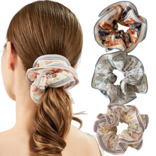 Ouliget Large Floral Scrunchies Oversized Retro Oil Painting Satin Hair Ties Jumbo Silk Stretchy Scrunchie for Sleep No Damage 3 Pieces
