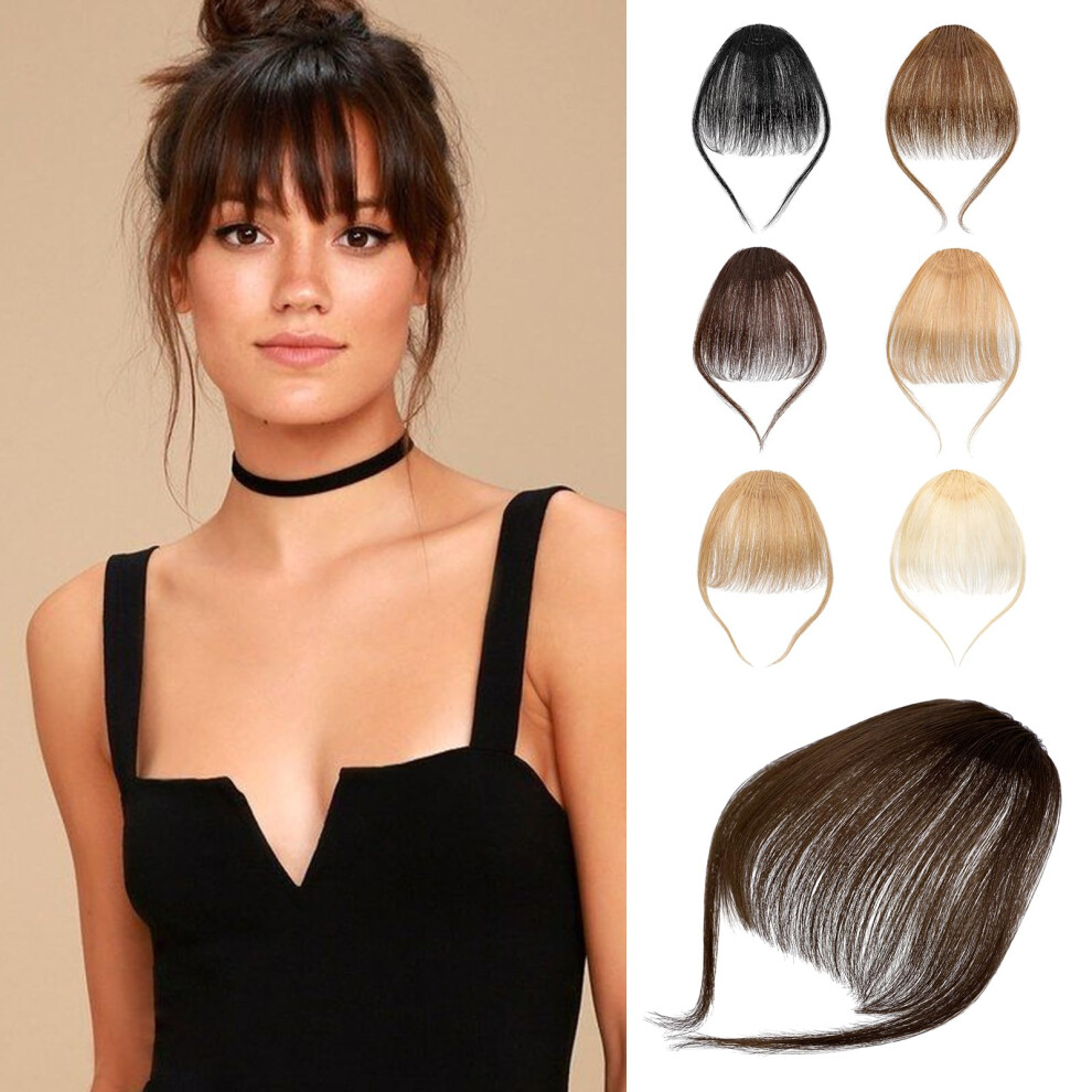 Cephermer Unisex Brown Clip In Bangs - 100% Human Hair Wispy Bangs Hair Clip Fake Bangs Fringe With Temples Hairpieces Air Bangs For Women