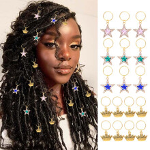 Formery Star Loc H?rsmykker Guld Rhinestone Stars Fletningsclips Tilbeh?r Krone Afrikanske Dreadlock-juveler til sorte kvinder og piger (17 STK)