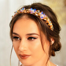 Formery Pink Flower Crystals Pandeb?nd Guld AB Crystal Beads H?rb?nd Fest Prom Bryllup H?ndlavet blomsterhovedstykke til kvinder og piger