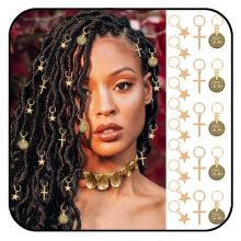 Formery Star Hair Smykker Locs Gold Cross Braid Accessories Charms M?nt African Dreadlock Ring Clips til kvinder (pakke med 20)