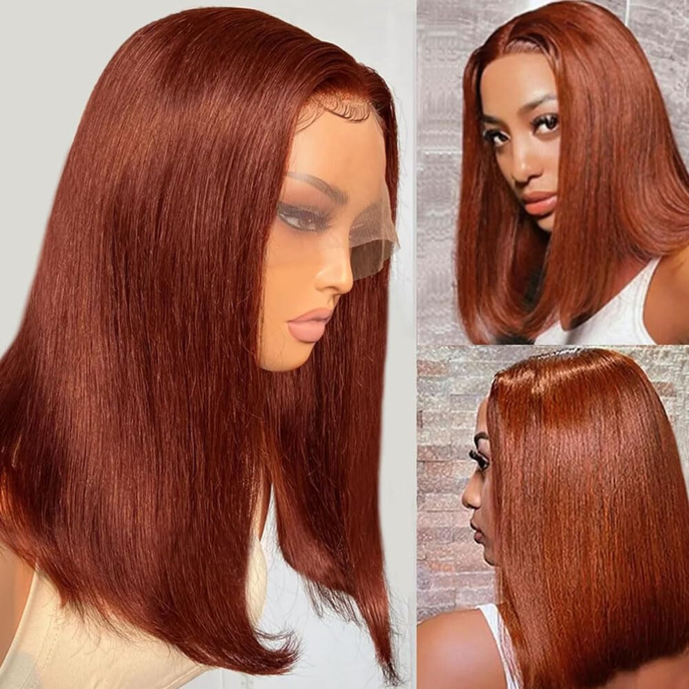 Sunfa Unisex Red,Brown Reddish Brown Bob Wig Human Hair 13X4 Hd Lace Front Wigs Human Hair Pre Plucked With Baby Hair 180% Density Short Bob Auburn Brown Lace Frontal Wig Gl