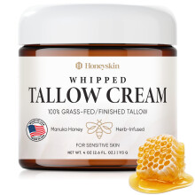 Honeyskin Whipped Tallow and Honey Cream - All Natural 100% Grass-Fed Beef Tallow for Skin Face Moisturizer Nourishing & Hydrating for Dry Sensitiv