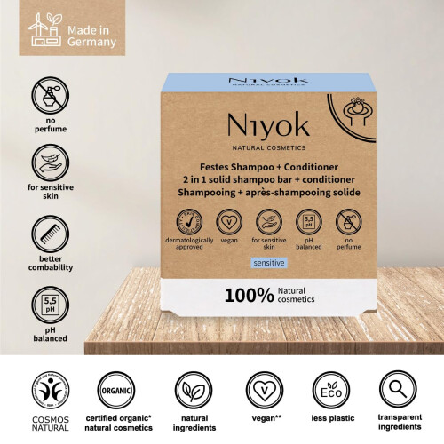 Niyok Natural Cosmetics 2-i-1 Solid Shampoo + Conditioner Bar Sensitive Formula 80g 2