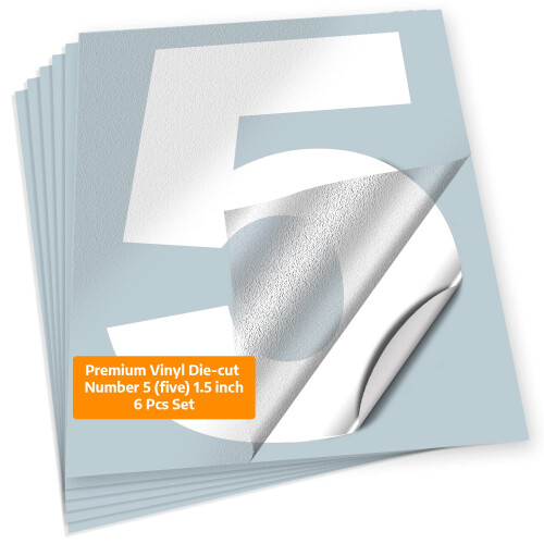 iSYFIX White Vinyl Number 5 (Five) Stickers - 6 Pack 1.5 inch Self ...