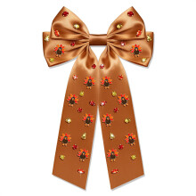 Thanksgiving Hrrosetter fr kvinnor Hst Hst Hr Rosettklmmor Gobble Kalkon Lnnlv Hrrosetter Stora orange satinhrband Rosett Thanksgiving