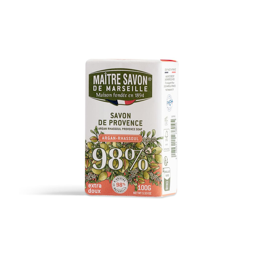 Maitre Savon De Marseille Pain De Savon De Provence - Argan - Rhassoul 100G (3.5 Oz)-image