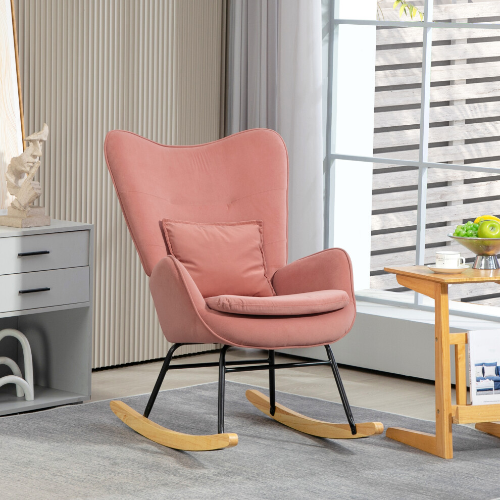 HOMCOM Velvet Rocking Chair with Lumbar Pillow for Living Room Bedroom