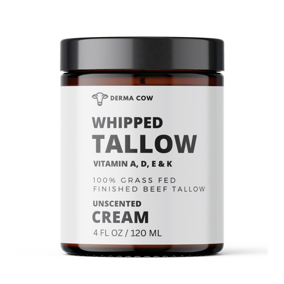 DERMA COW Whipped Tallow Cream 100% Grass Fed Beef Tallow Cream for Face + Body  Moisturizer Skin Care  All Natural Lotion for Sensitive skin  Unscent