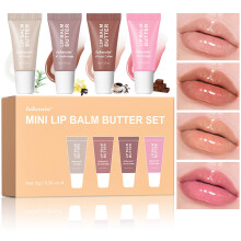4Pcs Hydrating Lip Gloss Set Mini Lip Butter Balm Pack High Shine Glass Finish Lip Moisturizing Plumping Lip Gloss Shiny Jelly Liquid Lipstick for