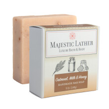 Majestic Lather Oatmeal Milk & Honey Luxury Bar Soap For Face & Body - Gentle Skin Cleansing & Soothing with Colloidal Oatmeal Shea Butter & Natura