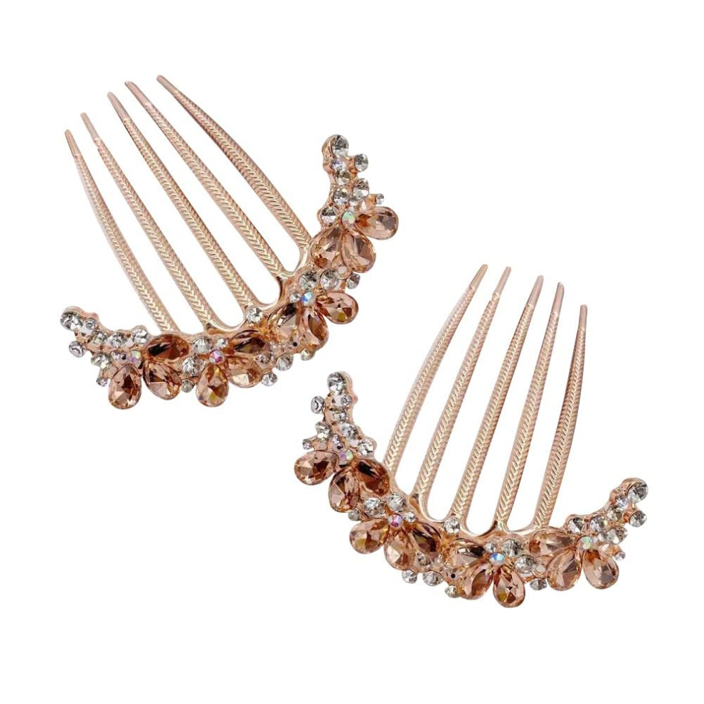 Lot de 2 peignes à cheveux en métal et strass scintillants pour mariée, avec longues dents, épingles à cheveux en forme de fleur, accessoires pou