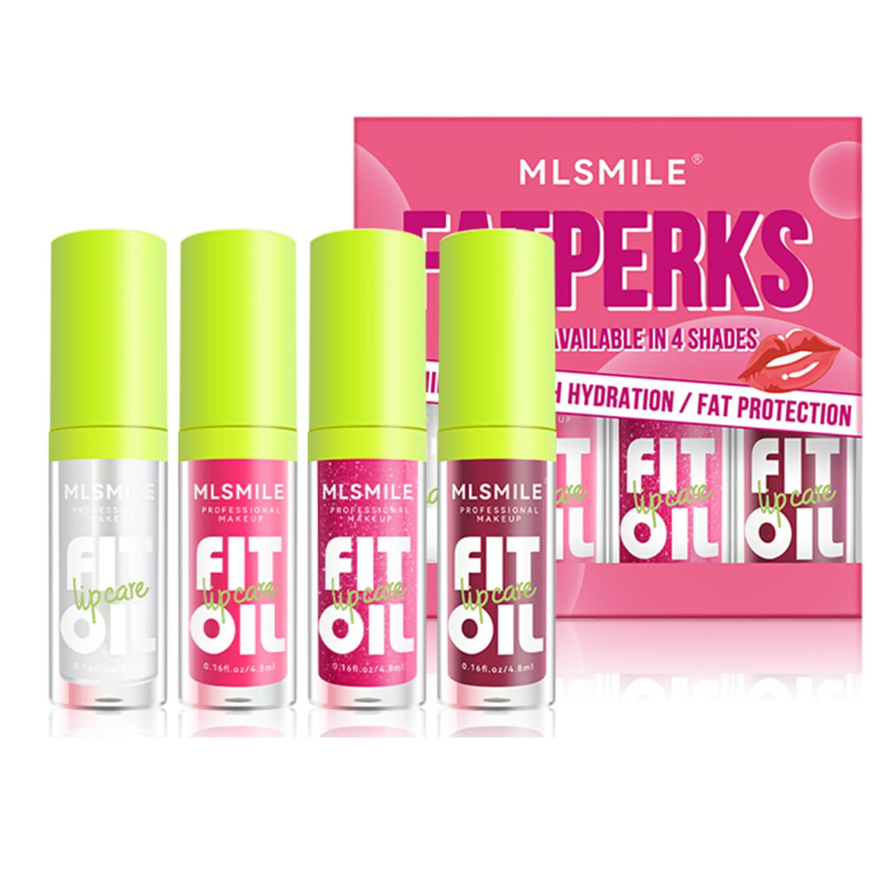 Riroenst Lip Gloss 4Pcs Plumping Lip Oil High Shine Crystal Jelly Lipsticks 12 Hours Hydrating Non-Sticky Tinted Lip Oil Lip Tint