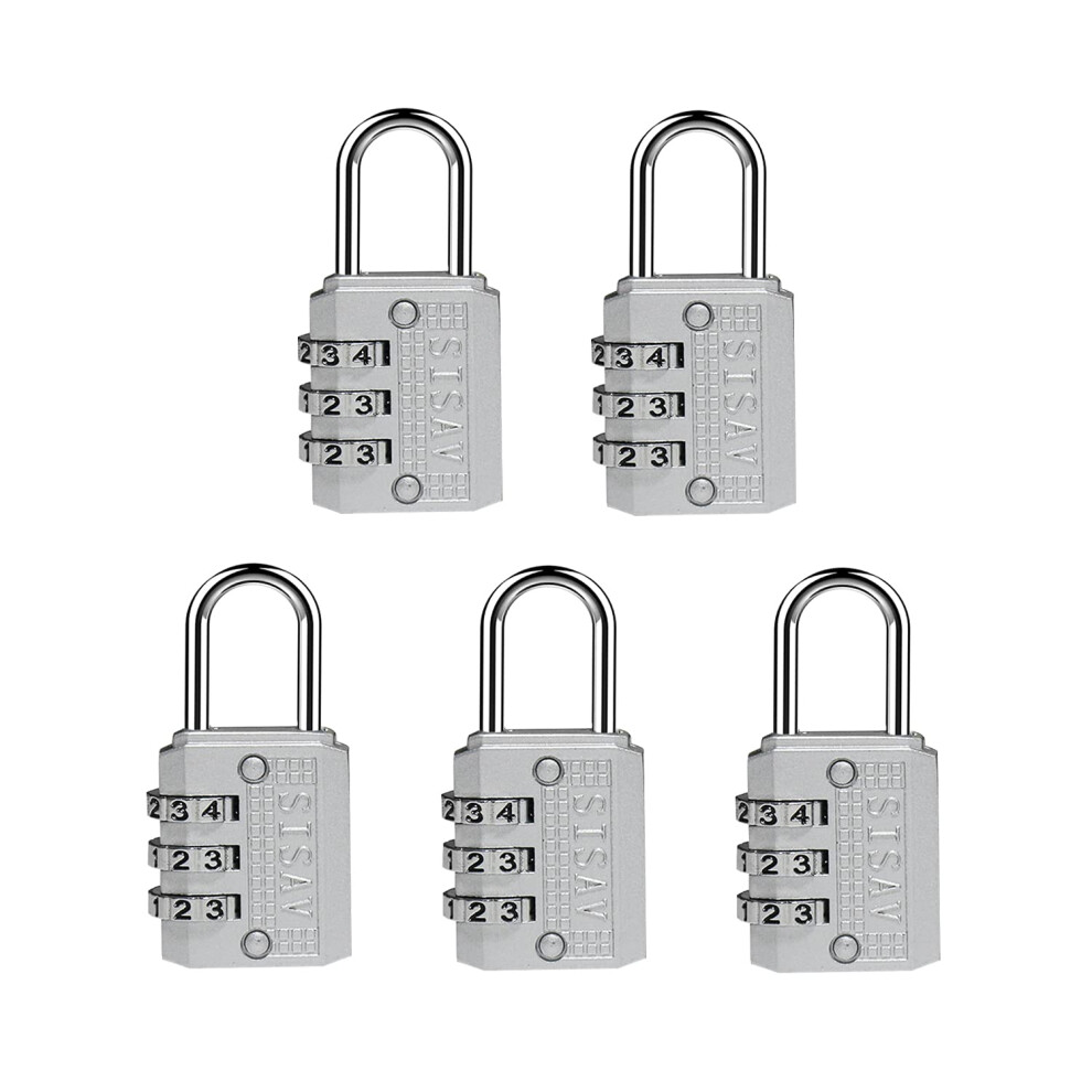 SISAV 5 Pack 3Digit Combination Padlock Easy Read Dials School Gym Locker-Keyless Resettable Combo Five Colors are Optional Luggage Fence Travel Gate-image-OPC-PGFJQW5-NEW