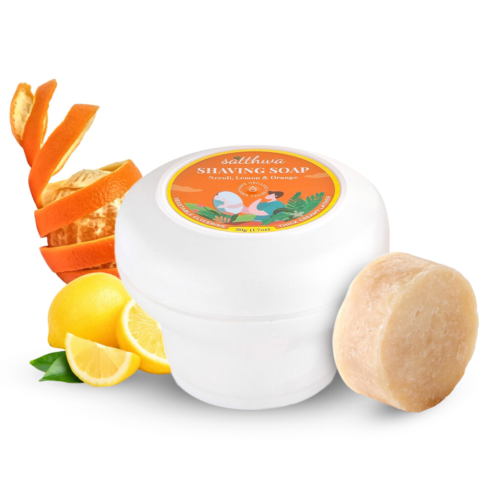 Satthwa Orange Organic Shaving Soap Puck Infused With Neroli Lemon & | Create The Perfect Lather | Excellent For Silky Smooth Shaves | Hydrates And S