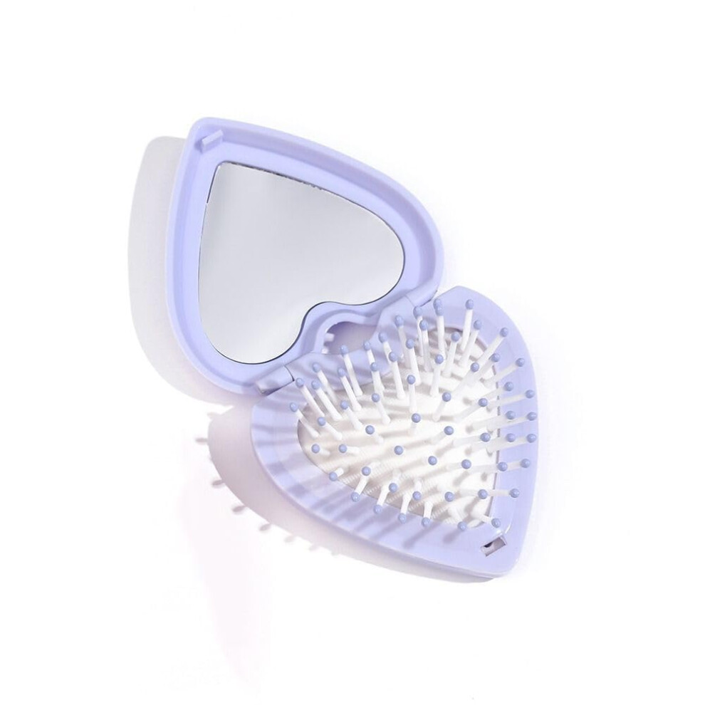 Jowxsx Heart Shape Mini Hair Brush For Purse Travel Folding Pocket Mirror Foldable Comb Women Girl (Purple)