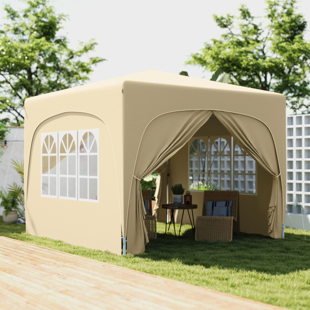 Outsunny 3 x 3(m) UPF50+ Pop Up Gazebo with Sides and Carry Bag, Sand