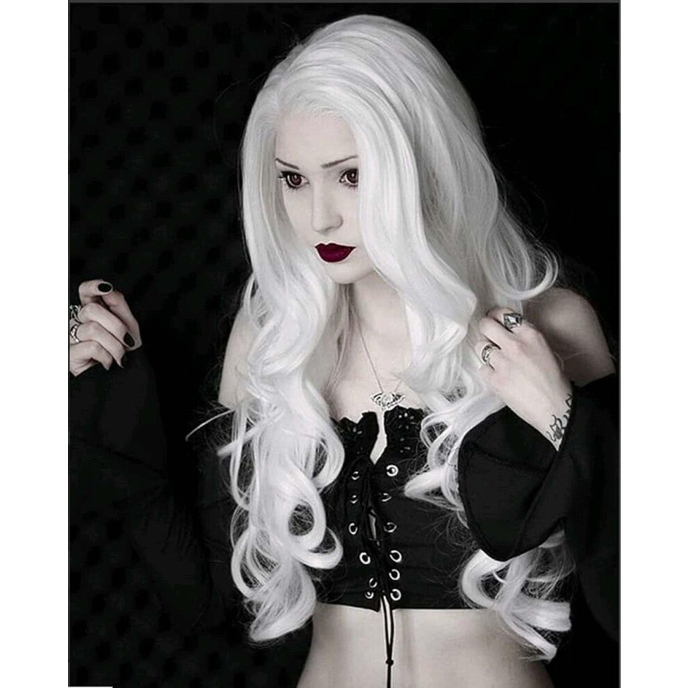 Art Of Melody - Plastic Head Uk Melody Wig Long1001#Color Wavy Synthetic White Lace Front Wigs For Women Hair Synthetic White Blonde Wig Heat Resistant Fiber Long Wavy Wig