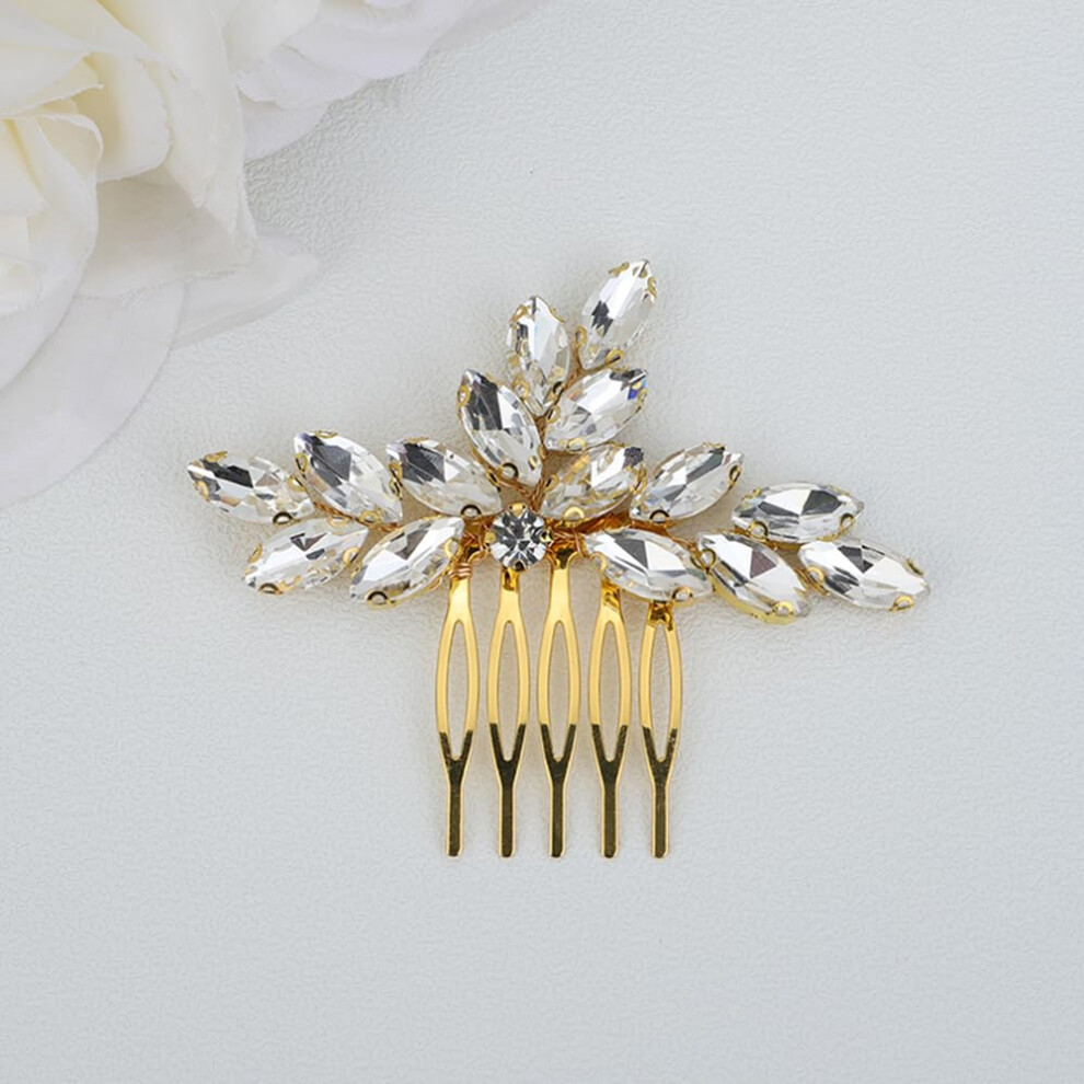 Jwicos Unisex Gold Bridal Wedding Hair Comb For Brides And Bridesmaid Shining Crystal Rhinestones Bridal Comb Barrette For Women And Gilrs (Gold)