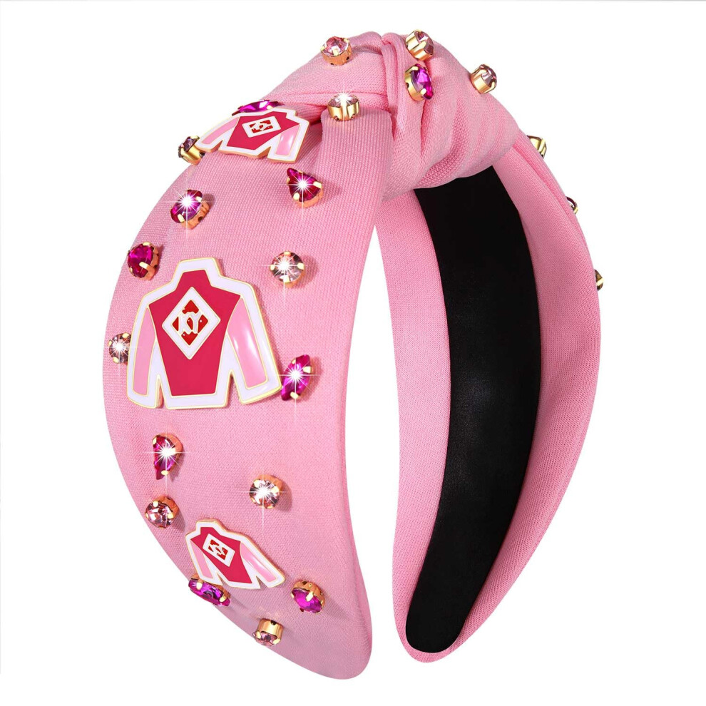 Nvenf Unisex Pink Women's Kentucky Derby Riding Suit Accessory: Knotted Jeweled Wide Top Knot Hairband For Horse Racing Outfits And Accessories (Derby A - )