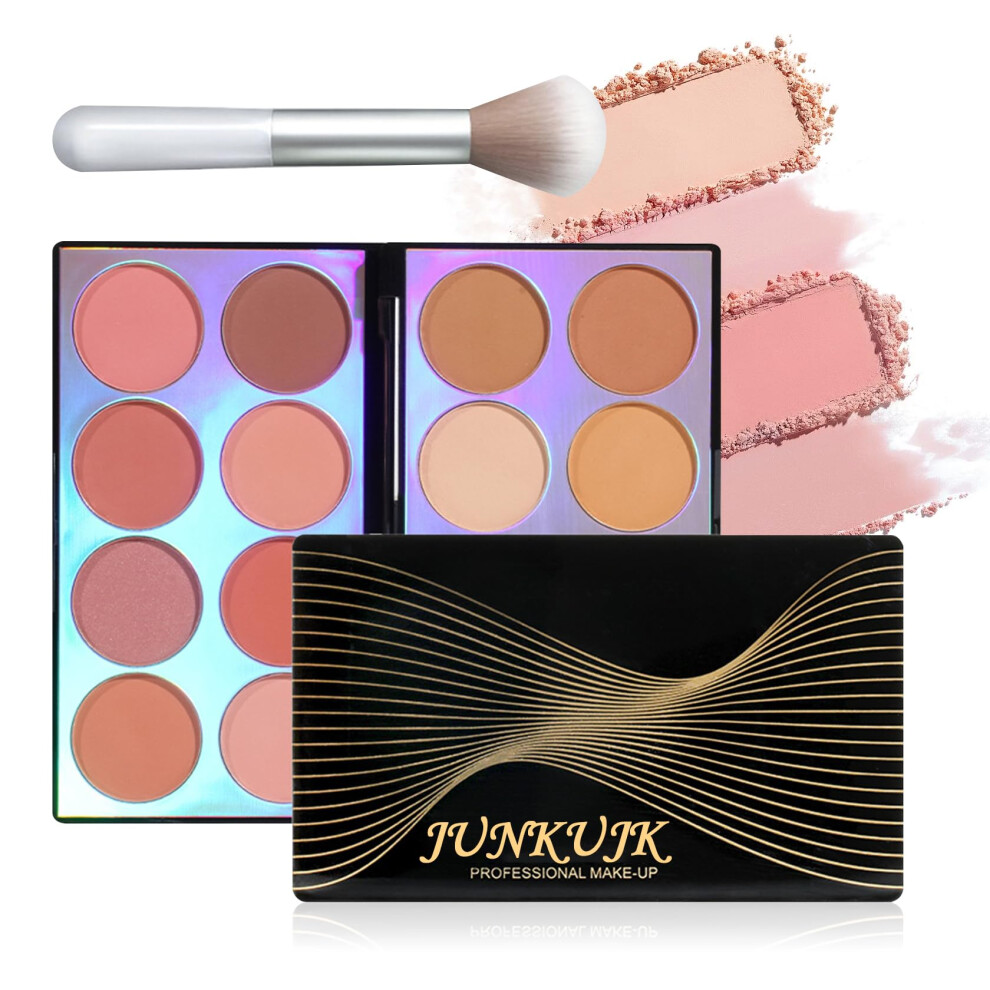Junkujk Blush Palette Shimmer Silky Matte Blush Powder Palette Professional Cute Face Contour Highlighter Blush Palette With Blush Makeup Brush 01