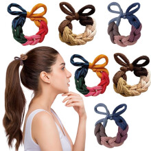 Ouliget Braid Bow Hair Ring Set Knot Scrunchies Elastic Rubber Band Hair Ropes for Women High Ponytail Tie Hair Rope Stretchy Thickened Durable for T