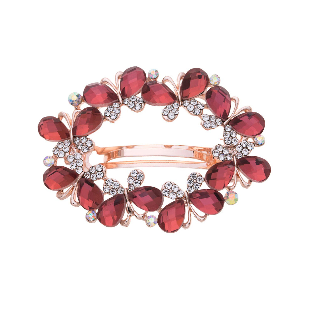 Ruihfas Elegante Fermaglio Per Capelli Alla Francese, Con Strass Scintillanti, Forcine Per Capelli Da Sposa, Da Donna, Per Coda Di Cavallo (Rosso)-image