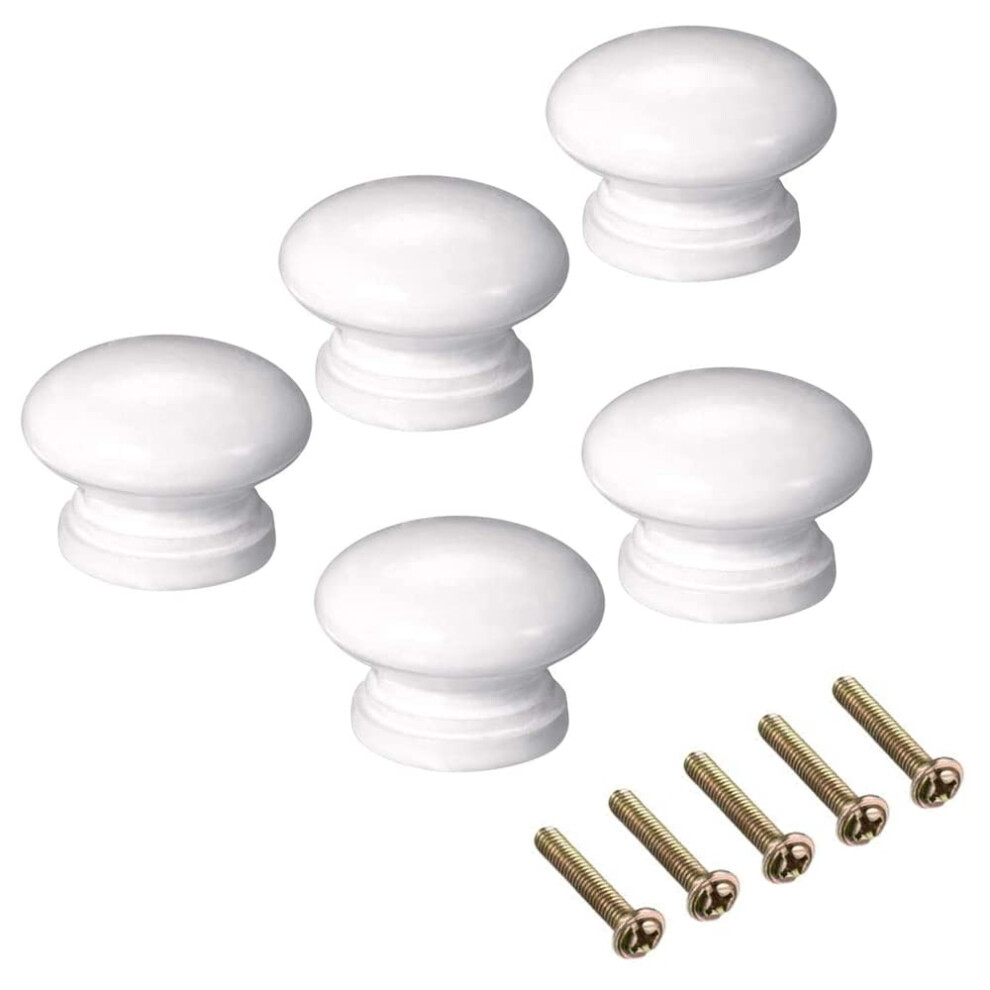 Mgoodoo 5Pcs White Wood Knobs 1.34'' Round Mushroom Wooden Knobs For Cabinet Drawer Dresser Closet Cupboard Pulls Kitchen Hardware 710382628906