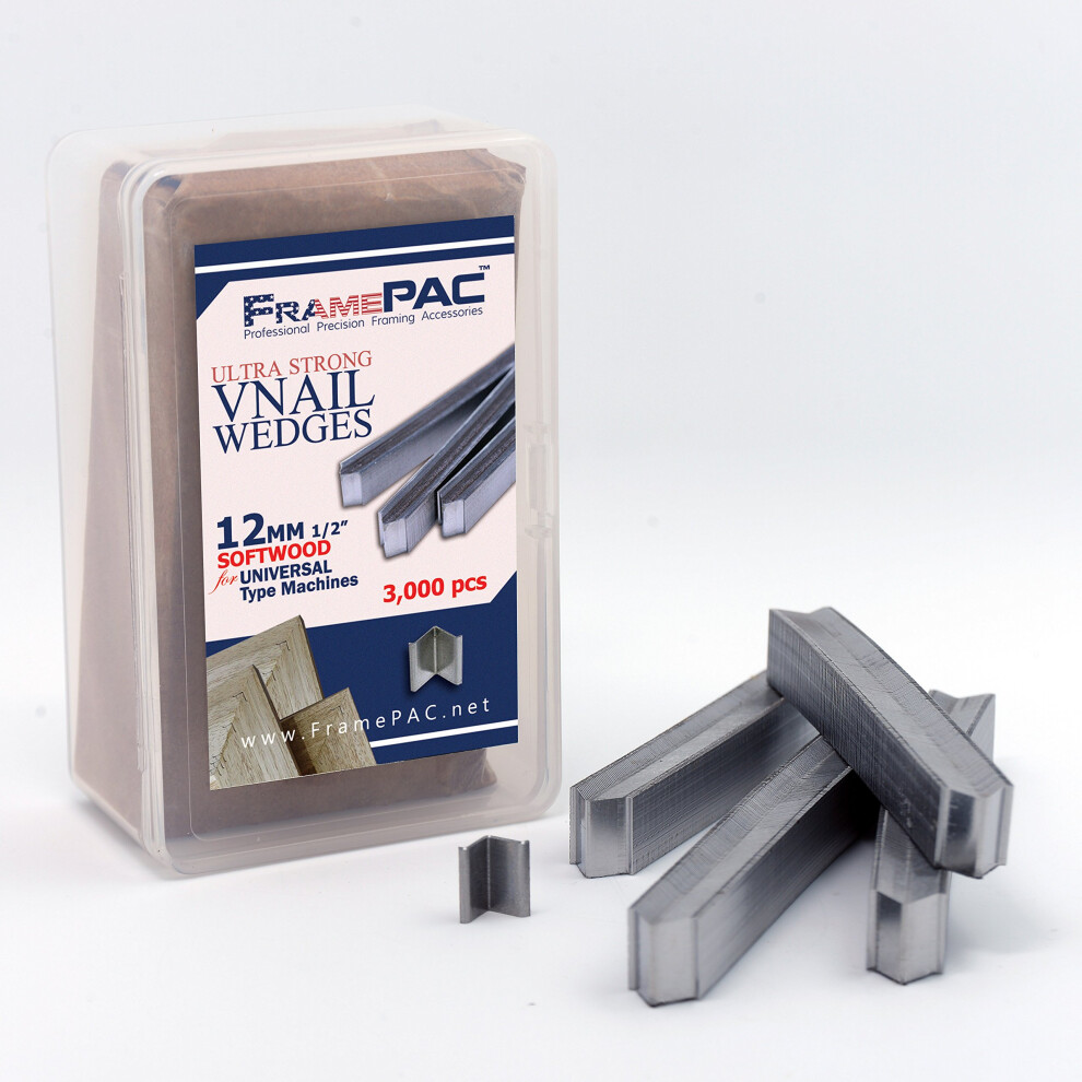 Framepac V Nails For Picture Frames Softwood Universal (Uni) 12Mm (1/2 Inch) [3000 V-Nail Pack Stacked] - (For Use In Automatic V Nailer For Picture 638632361383