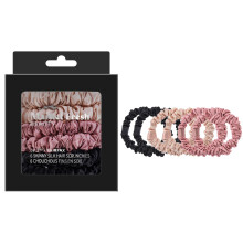 Market Fresh Beauty Mulberry Silk Skinny Hair Scrunchies 6 Pack - Silk Hair Ties for All Hair Types Prevents Hair Breakage & Crease-Free Hold - Ele