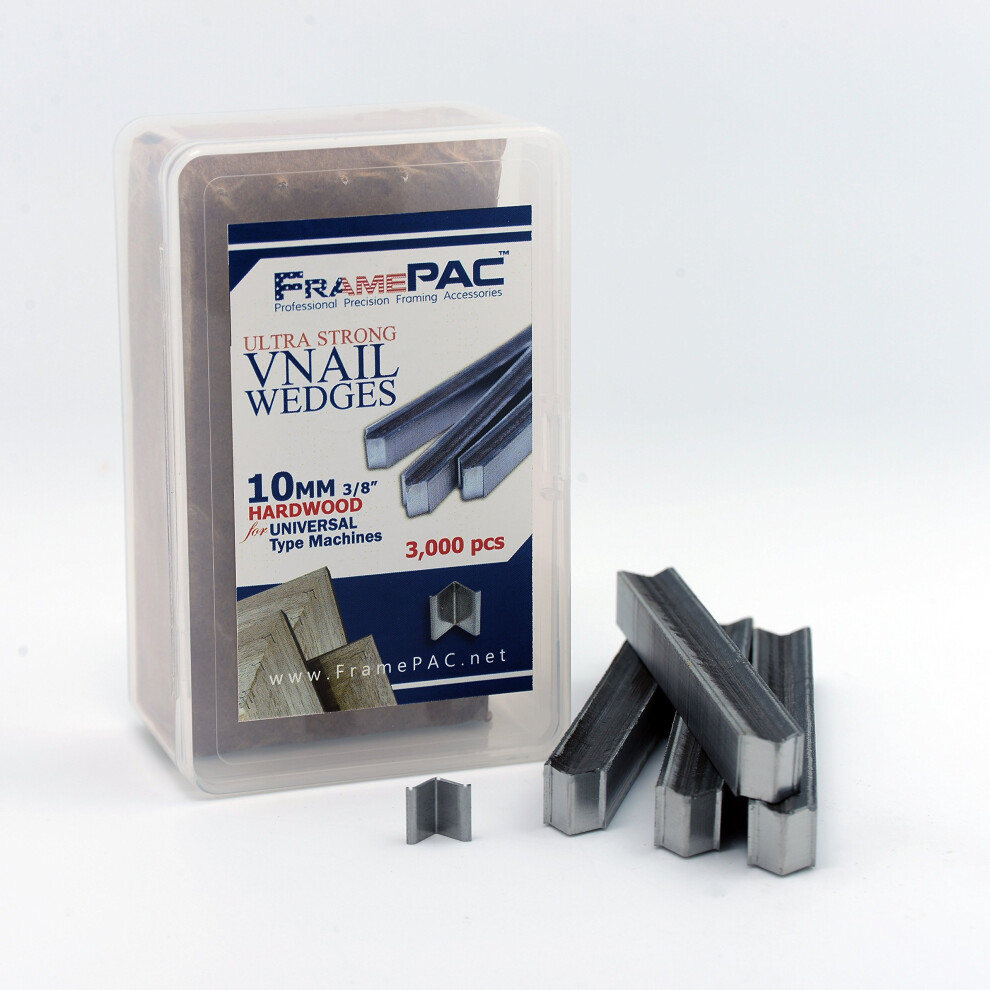 Framepac V Nails For Picture Frames Hardwood Universal (Uni) 10Mm (3/8 Inch) [3000 V-Nail Pack Stacked] - (For Use In Automatic V Nailer For Picture 638632361413