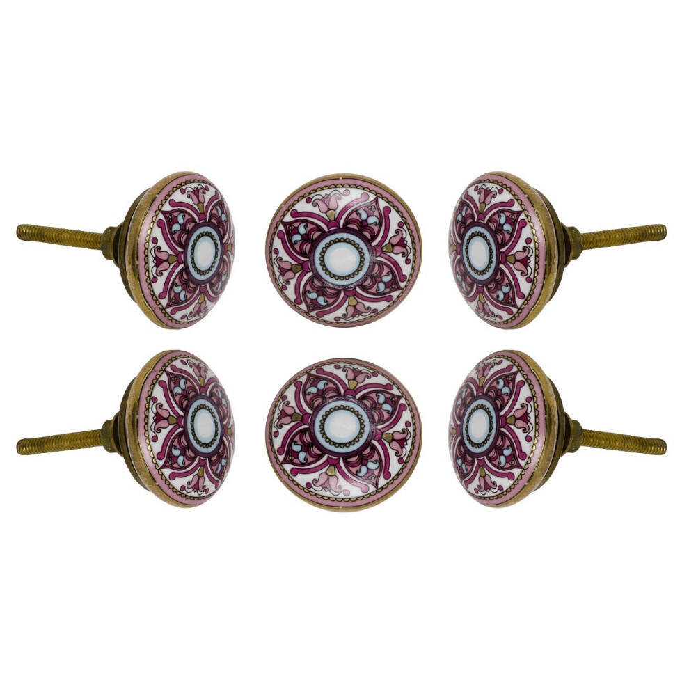 Trinca-Ferro Set Of 6 Round Cairo Ceramic Knob Floral Mandala Knob For Pull And Push Knobs For Dresser Drawer Decorative Knobs For Interior Exterior C 799632371984