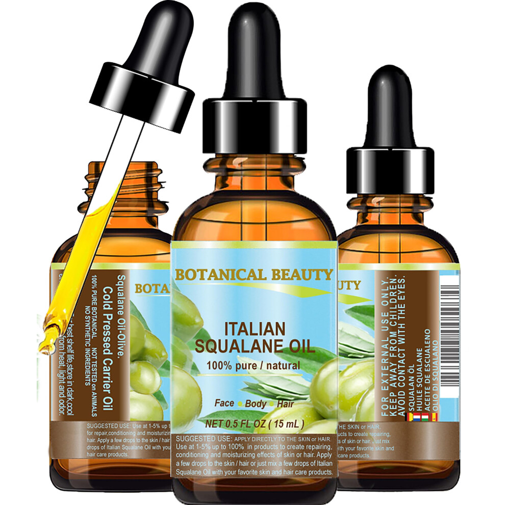 Botanical Beauty Squalane Italian Olive 100% Pure Natural Undiluted Oil. 0.5 Fl.oz- 15 Ml. 100% Ultra-Pure Moisturizer For Face Skin Body Hair. Rel