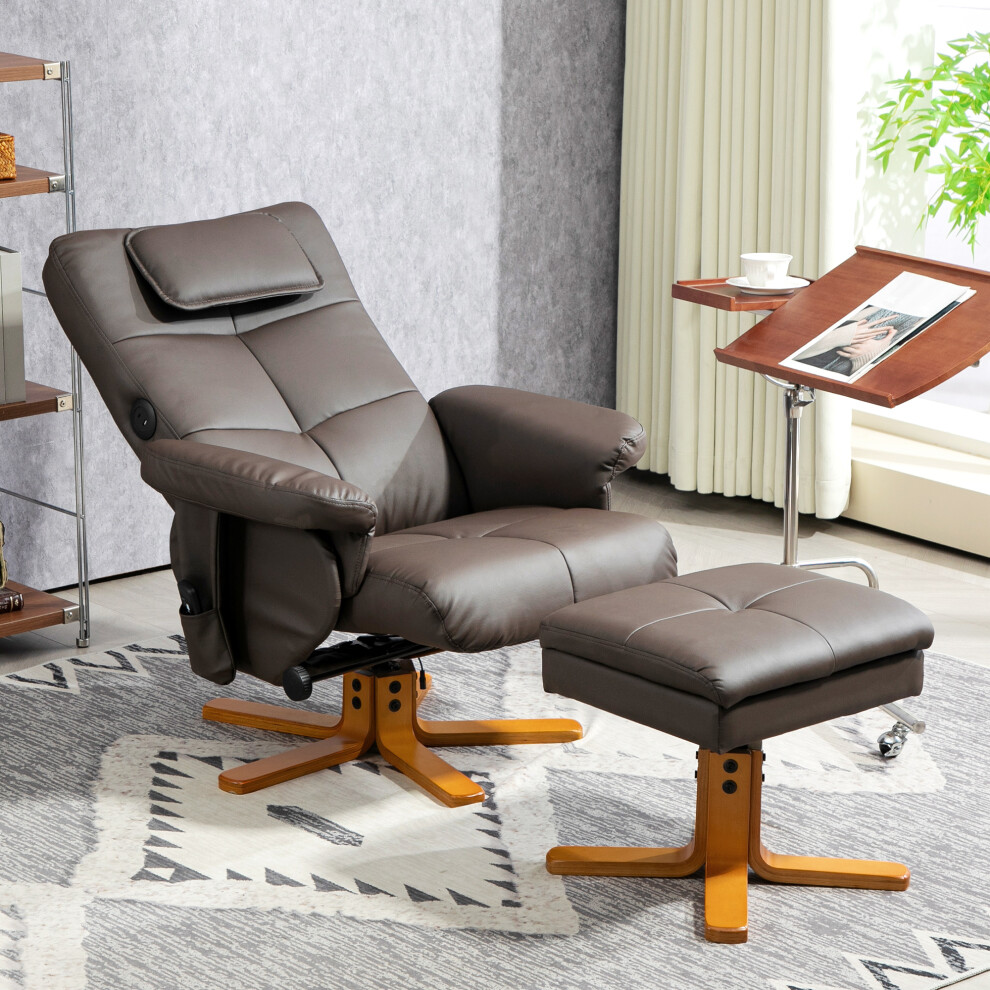 HOMCOM Brown PU Leather Massage Recliner Chair - Adjustable Backrest - 6 Vibration Points - Image 4