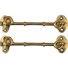 A29 Set of 2 Cabin Hook  4 3/4 Inches  Iron Eye Latch  Cabin Door Gate Latches  Window Sash Catch Hook Lock  Polished Lacquered Finish