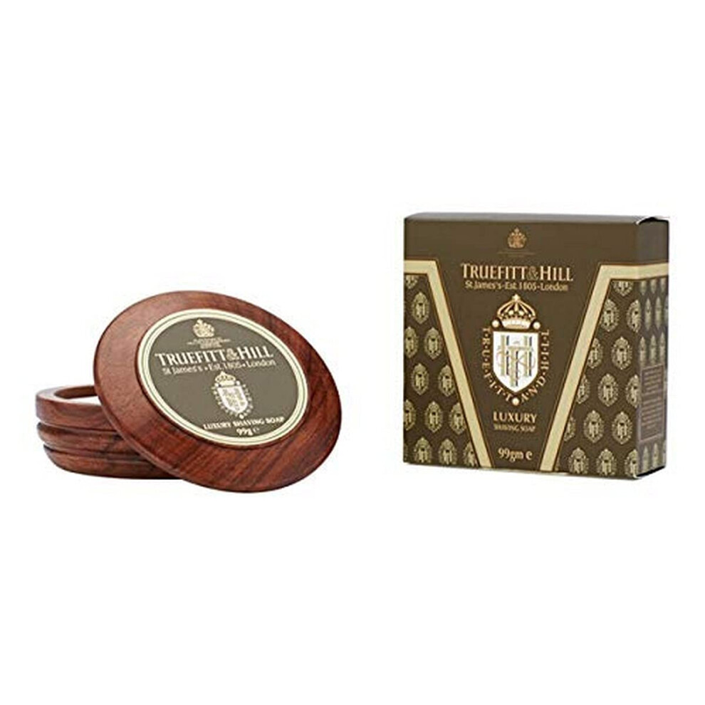 Truefitt & Hill Luxury Shaving Soap In Acacia Wood Bowl - Traditional - Hydrating Rich Lather For A Closer Smoother Shave Gentle On Sensitive Skin