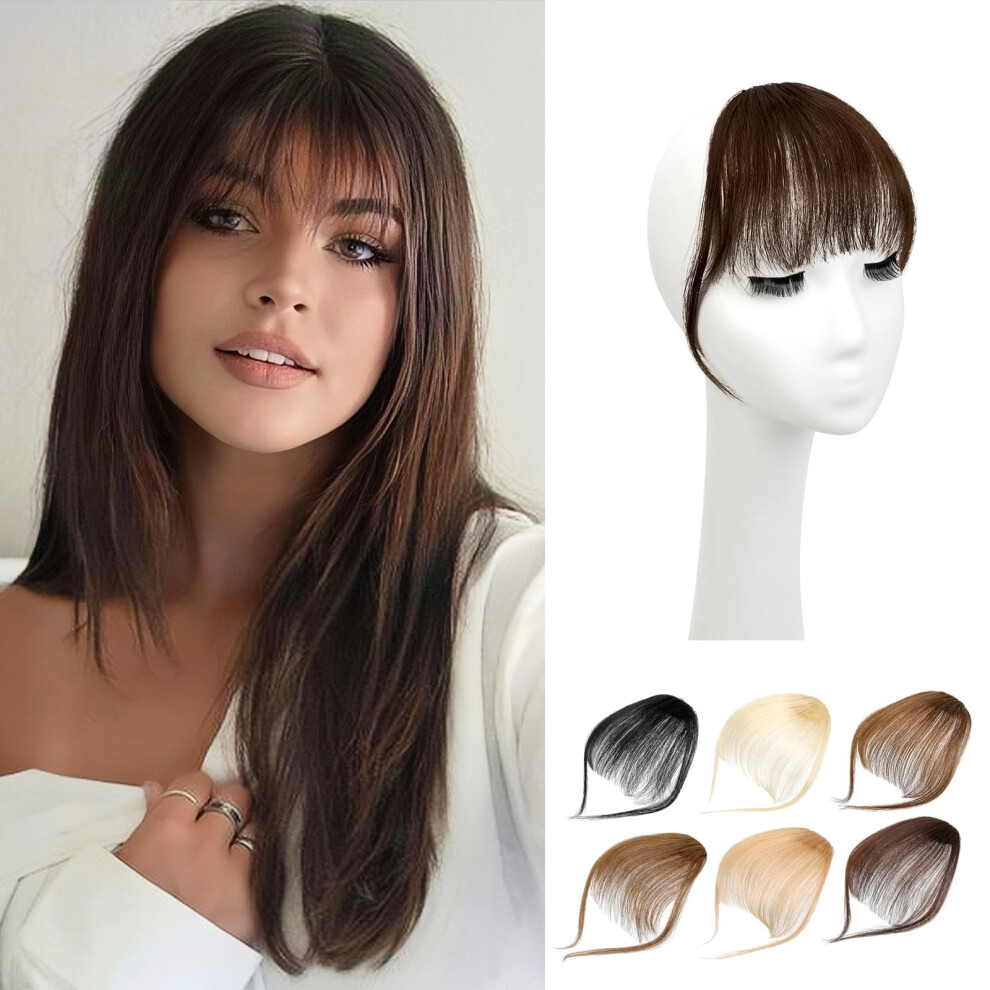 Wodelanle Unisex Brown Bangs Hair Clip In Bangs 100% Human Hair Fake Bangs Clip On Bangs Faux Bangs Clip In Hair Extensions Wispy Bangs Hair Clip Fringe With