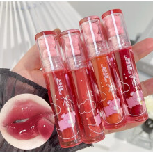 Pakivs 4Pcs Bear Lip Glaze Jelly Lipgloss Liquid Lipstick Cute Bear Lipgloss Moisturizing Lip Stain Plumping Water Lip Gloss Waterproof Juicy Lasting