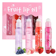 PPPanYiDi 4PCS Roll On Lip Oil Set Moisturizing Transparent Lip Glow Oil Fruit Flavored Hydrating Roll On Plumping Lip Gloss Glossy Set Long Lasti