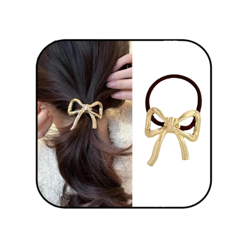 Set Di Elastici Per Capelli Con Design Con Fiocco, Elastici Per Capelli Da Donna, Elastici Eleganti Per Capelli, In Metallo, Accessori Per Capelli Per Acconciature (Oro)-image