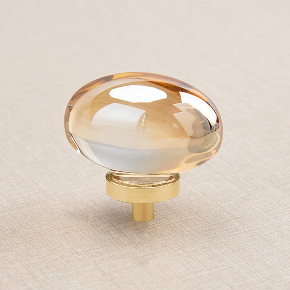 Clctk 4 Pack Champagne Crystal Cabinet Knobs Gold Cabinet Knobs Glass Knobs For Dresser Drawers Brass Furniture Hardware Pulls (Oval) 658359055068
