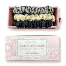 Silk Scrunchies | Premium Handcrafted 25 Momme Mulberry Silk Hair Bands | Elastics Ties Ponytail Holders and Hair Accessories (Small Scrunchies (3)