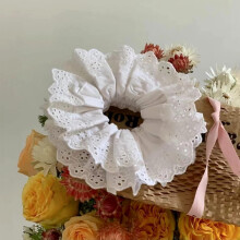 White Hair Ties for Women - Hair Scrunchies Girls - White Lace Design - Premium Fabric Ponytail Holder Hair TieHair Bun and Crown Shapers Hair Acce
