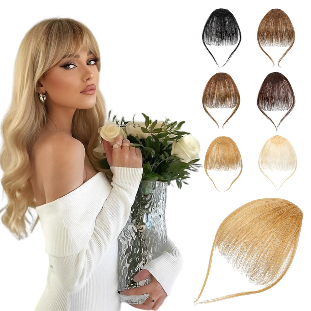 Cefermero Unisex Cephermer Clip In Bangs - 100% Human Hair Wispy Bangs Hair Clip Fake Bangs Fringe With Temples Hairpieces Air Bangs For Women Ash Blonde